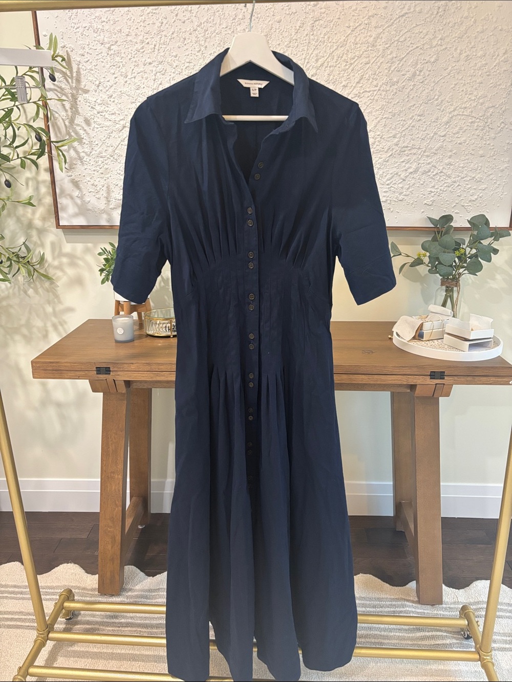 Banana Republic Navy Button-Front Midi Dress